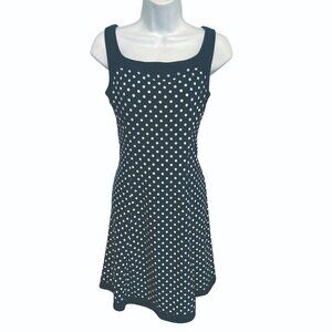 Chaps, navy blue with white polka dots dress, size petite small
